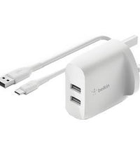 Belkin 24W Dual USB-A Wall Charger & USB-A to USB-C Cable